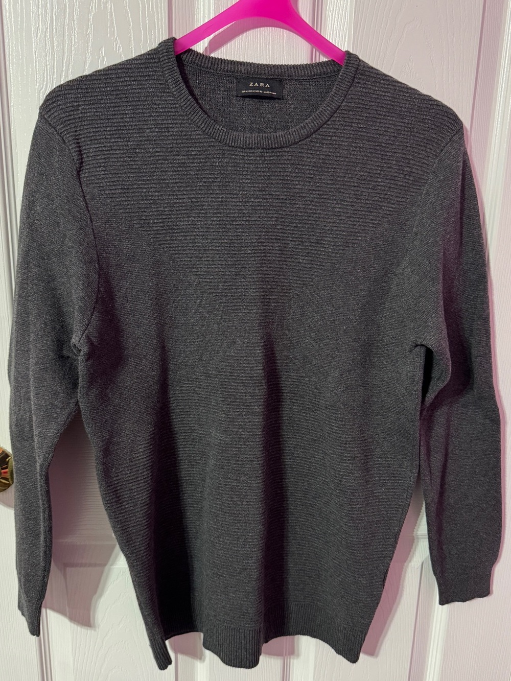Zara Dark Charcoal Ribbed Crew Neck Sweater